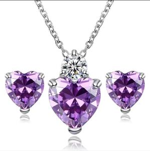Purple Heart Earring and Necklace Zirconia Set